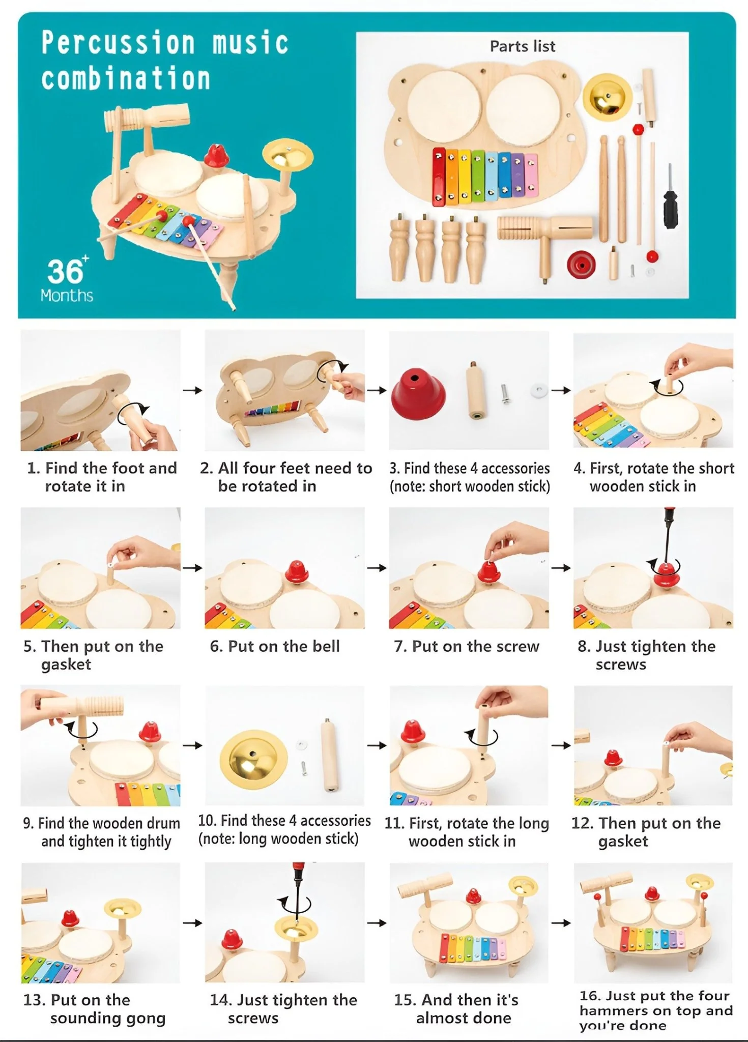Montessori Wooden Drums Set - Image 3